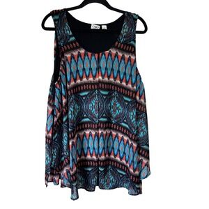 CATO Woman 2X Sleeveless Tank Top Blouse Geometric‎ Print Boho Chic Casual SZ 2X
